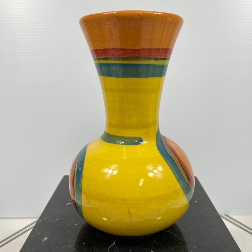 Gail Pittman Handpainted Vase USA Multicolor Glazed Pottery 7" Art Deco Style - Picture 2 of 7